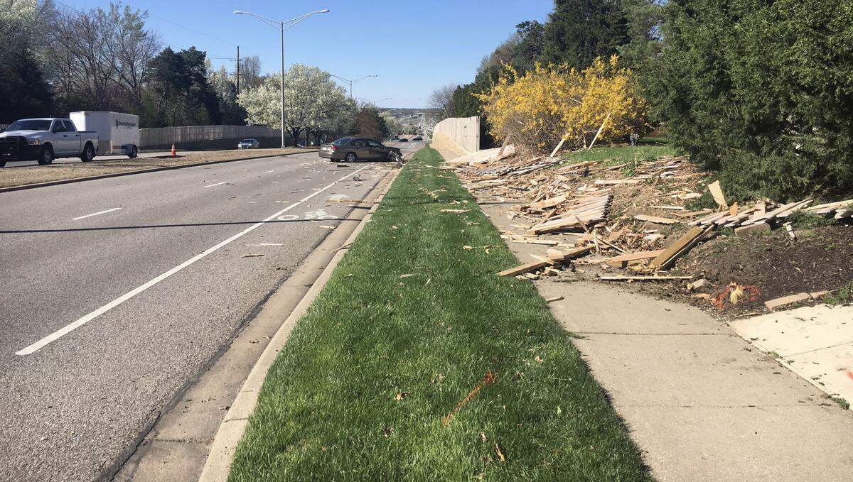 A fence was partially destroyed in the 12100 block of Switzer Road in Overland Park after a car hit a teen girl on the sidewalk Friday, April 12, 2019, police said.