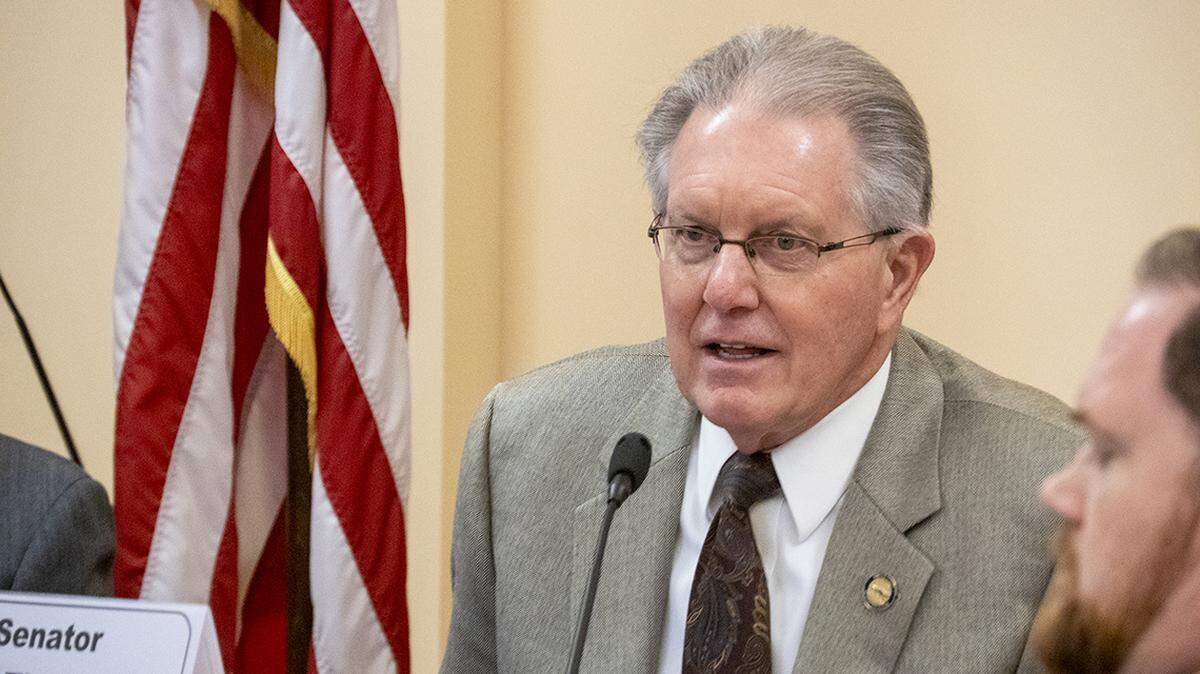 Kansas state Sen. Mike Thompson, a Shawnee Republican, speaks at a Sept. 28, 2023, hearing about Kansas elections.