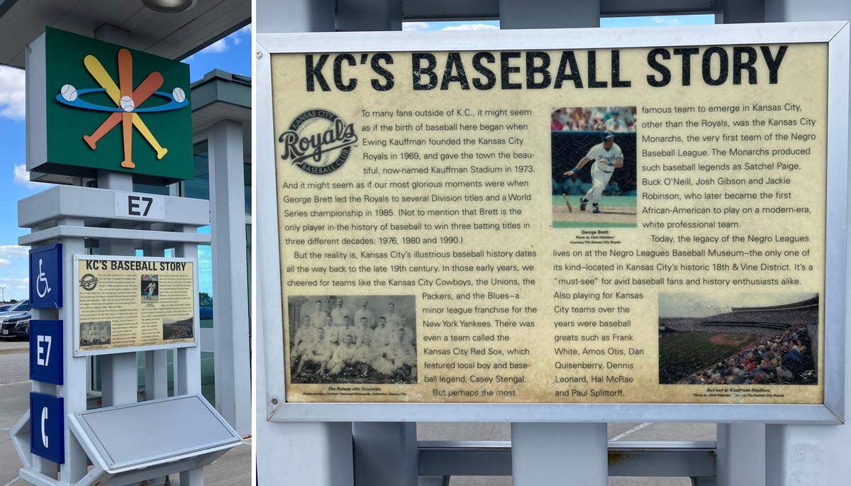 This memorial display about the life and career of the late Casey Stengel greets visitors to economy lot C, kiosk E7 at Kansas City International Airport.