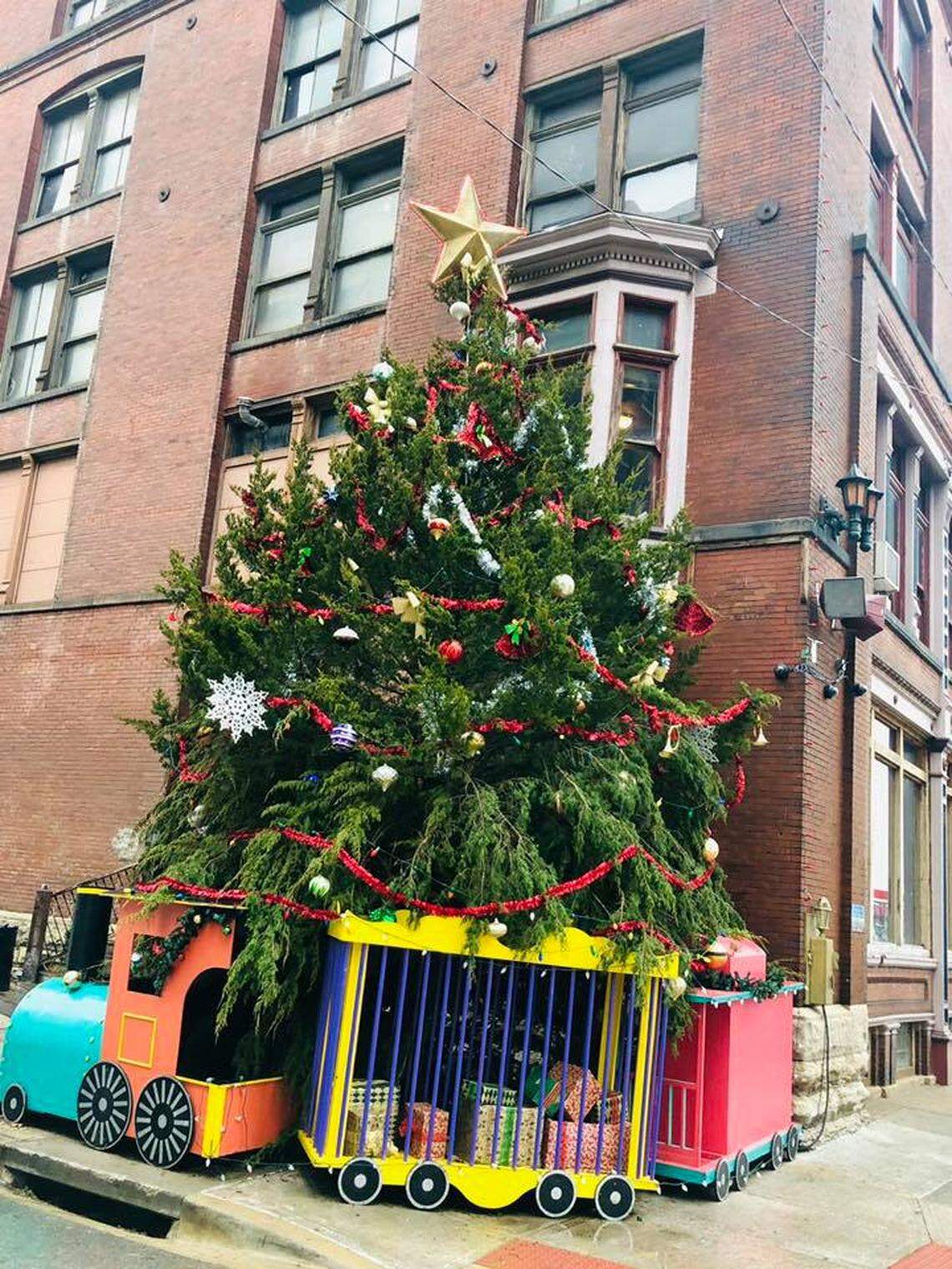 One of the Christmas trees that’s on display in the West Bottoms throughout December.