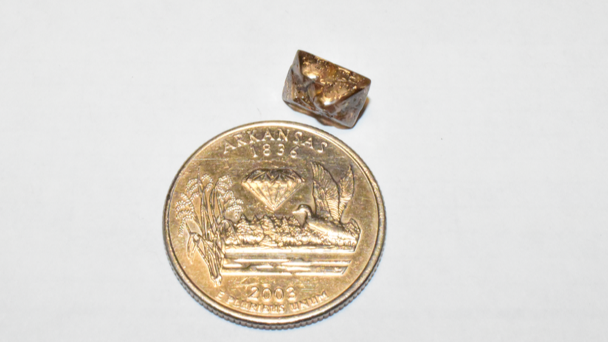 The 3.81-carat diamond has a “metallic, copper luster and a blocky, triangular shape,” the park said.