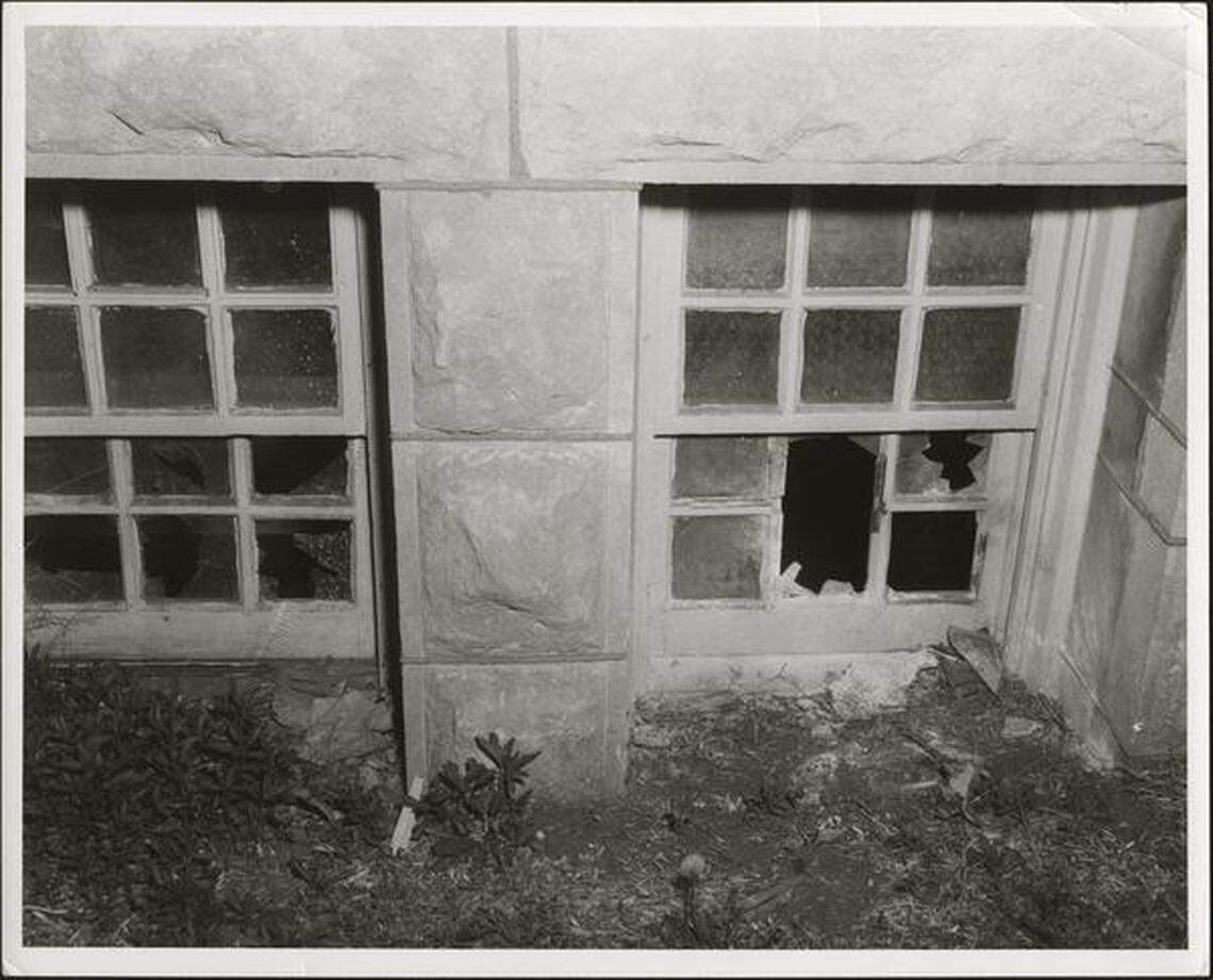 Broken windows at Holy Name Church.