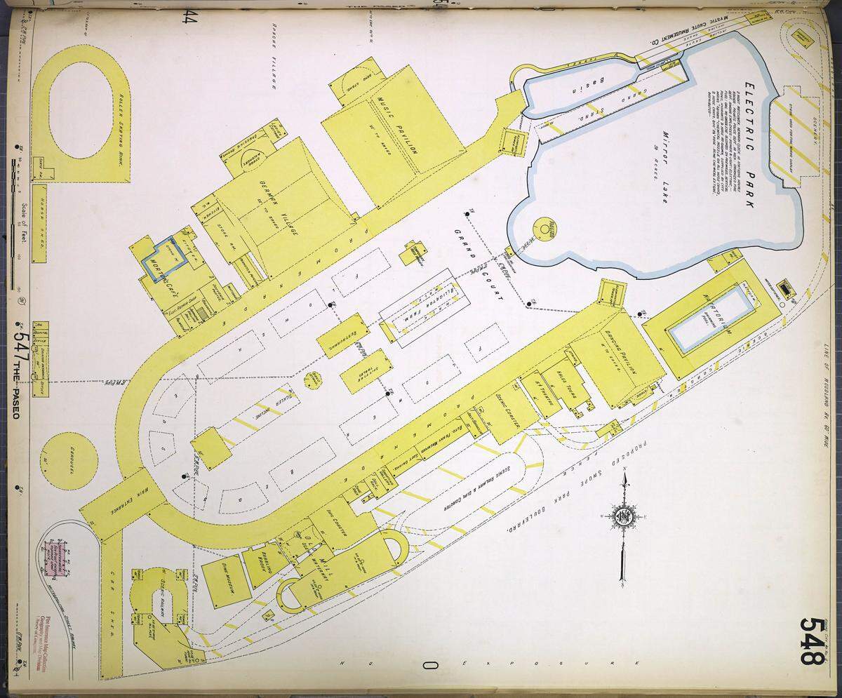 Sanborn fire insurance map showing the layout of the second Electric Park in 1909.