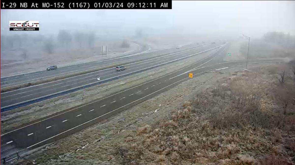 A dense fog had moved into the Kansas City area Wednesday morning. With temperatures in the upper 20s, freezing fog was reported at Kansas City International Airport. KC Scout traffic camera at Interstate 29 and Missouri 152 showed foggy conditions at shortly after 9 a.m. Wednesday.