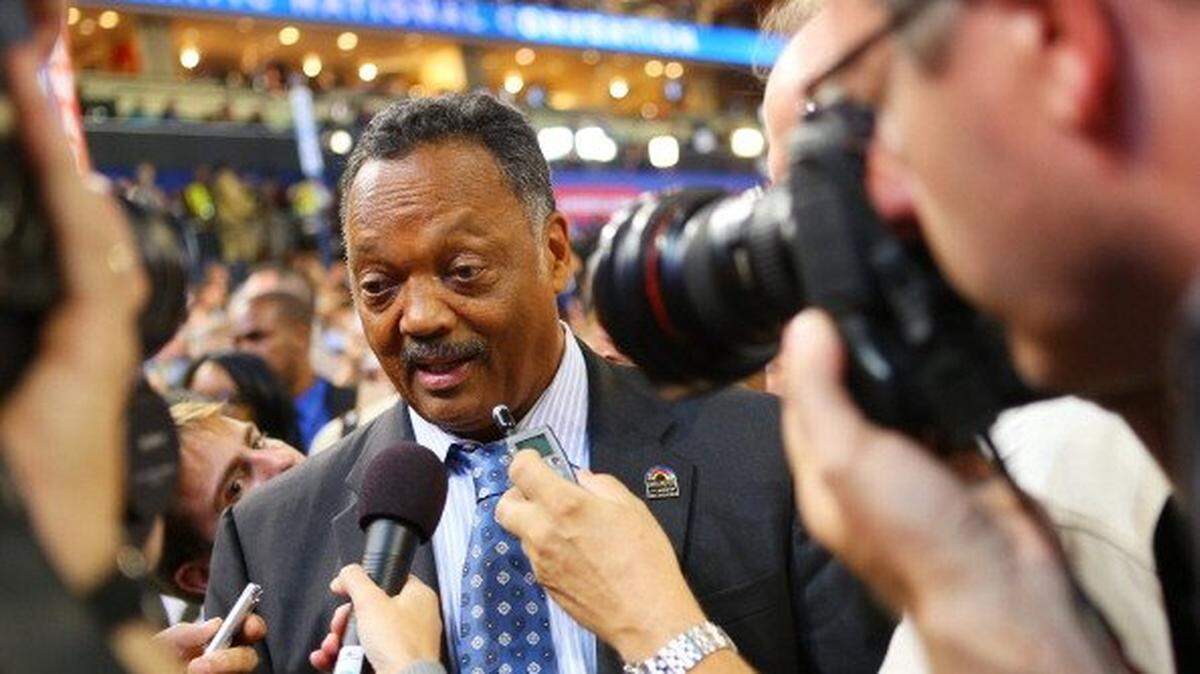 CHARLOTTE, NC - SEPTEMBER 04:  Rev. Jesse Jackson is interviewed during day one of the Democratic National Convention at Time Warner Cable Arena on September 4, 2012 in Charlotte, North Carolina. The DNC that will run through September 7, will nominate U.S. President Barack Obama as the Democratic presidential candidate.  (Photo by Joe Raedle/Getty Images)