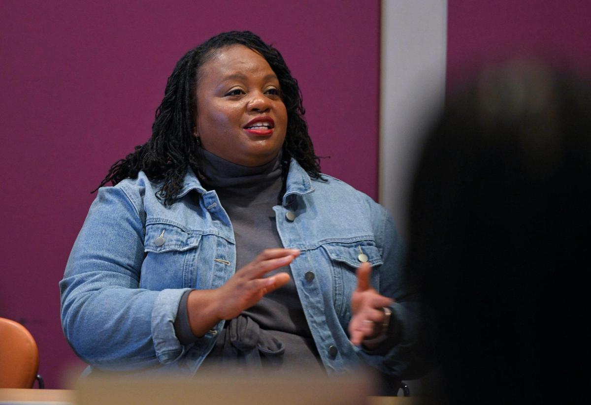 Safiyyah Mills talks about her family’s experience after her mother, Laura E. Mason went missing on March 24, 1993, and has yet to be found. Mills spoke during “Black and Missing,” a community discussion about missing Black women Saturday, No. 18, 2022, at the Lucile H. Bluford Branch Library. The event was hosted by Shirley’s Kitchen Cabinet and Hot 103 Jamz. The Laura E. Mason Foundation (LEM) was founded in memory of Mills’ mother.