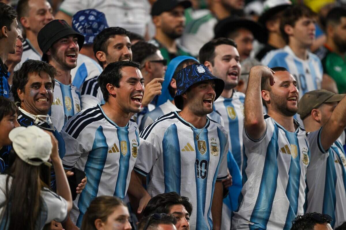 Fans cheer at the Argentina vs. Algeria FIFA World Cup group-stage soccer match at Kansas City (Arrowhead) Stadium in Kansas City on Tuesday, June 16, 2026.