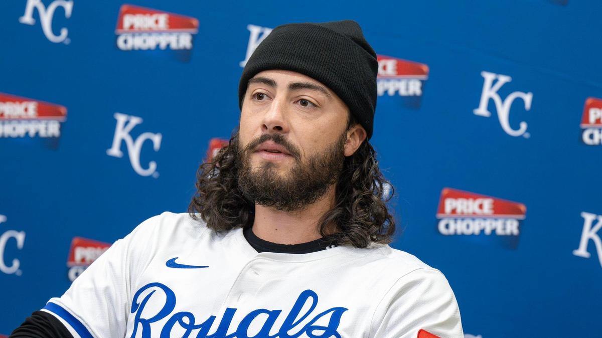 The Royals’ Jonathan India takes questions from the media during a press conference at Kauffman Stadium on Saturday, Feb. 1, 2025, in Kansas City.