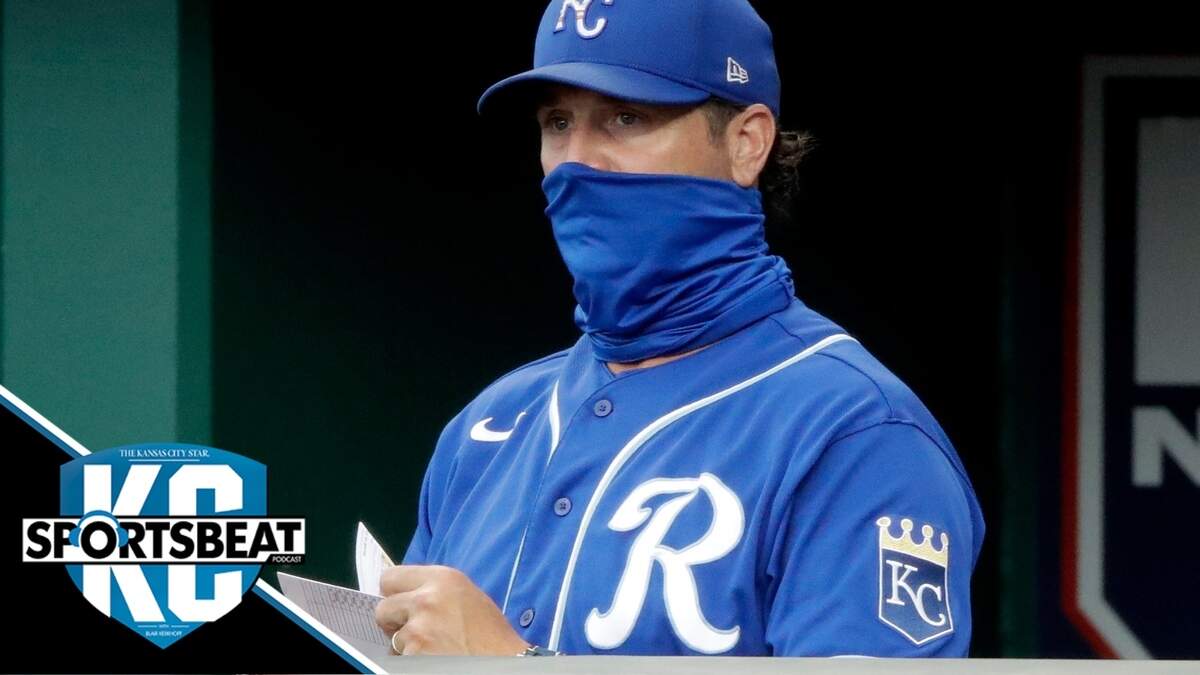 Kansas City Royals manager Mike Matheny watches from the dugout during the third inning of an exhibition baseball game against the Houston Astros in Kansas City, Mo., Monday, July 20, 2020. (AP Photo/Charlie Riedel)
