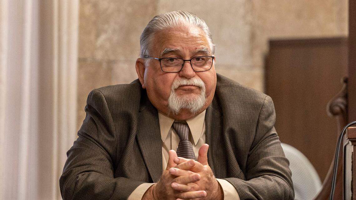 Former Kansas City, Kansas, police detective Roger Golubski testifies during a trial at Wyandotte County Court House on Monday, Oct. 24, 2022. Golubski testified that he did not investigate a 1997 killing that sent two men, who claim they are innocent, to prison.