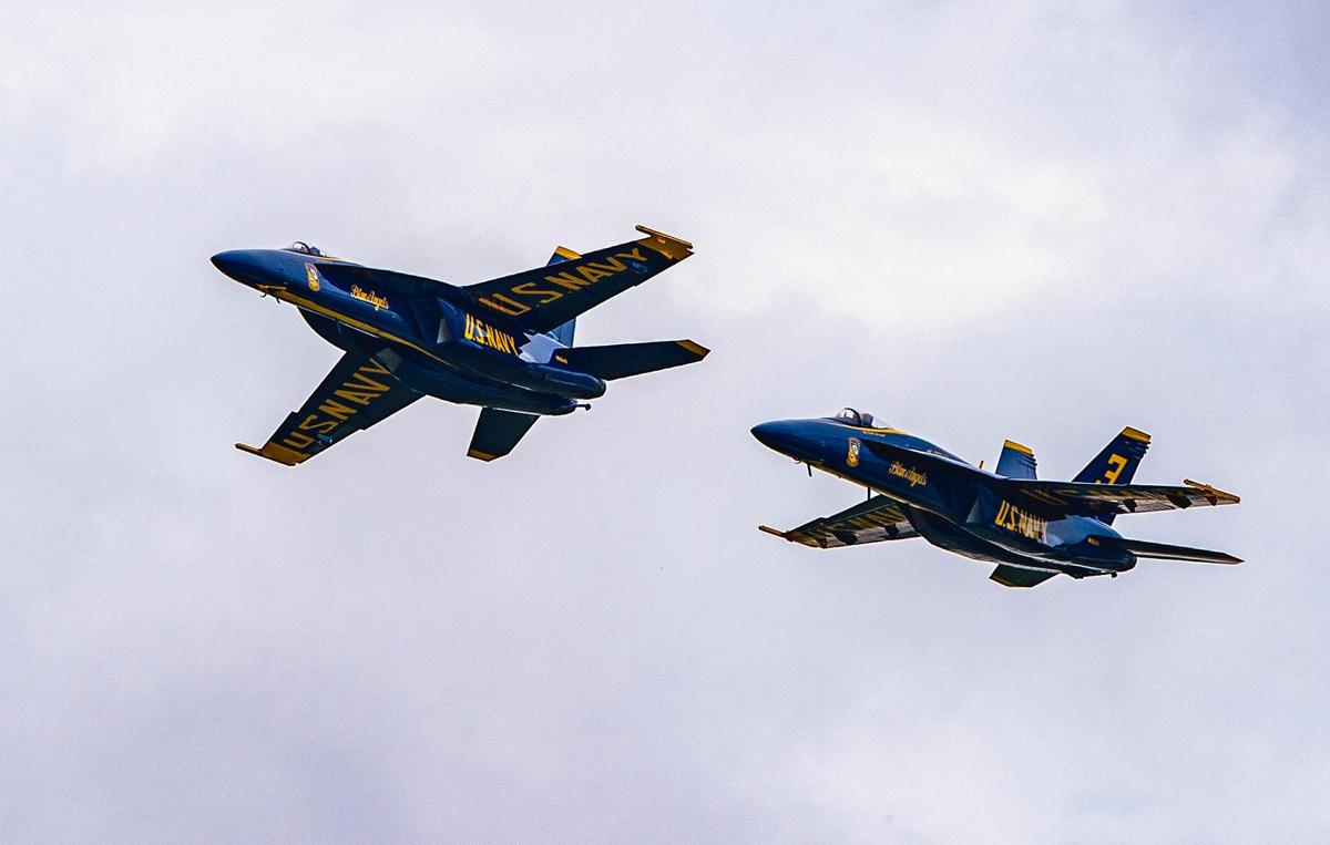 Members of the U.S. Navy Blue Angels practiced at the New Century AirCenter Thursday, July 1, in preparation for the 2021 KC Air Show on Saturday and Sunday. Last year’s air show was canceled due to the pandemic.