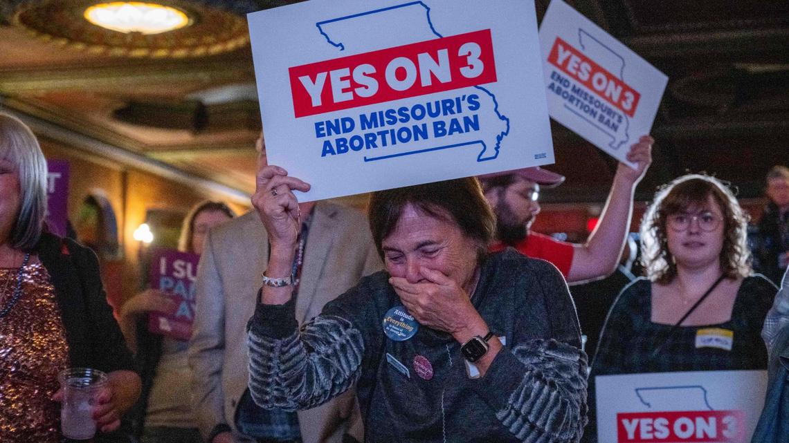 Supporters and organizers of Proposition A celebrate the results of the election at a watch party at Uptown Theater in Kansas City on Election Day, Tuesday, Nov. 5, 2024.