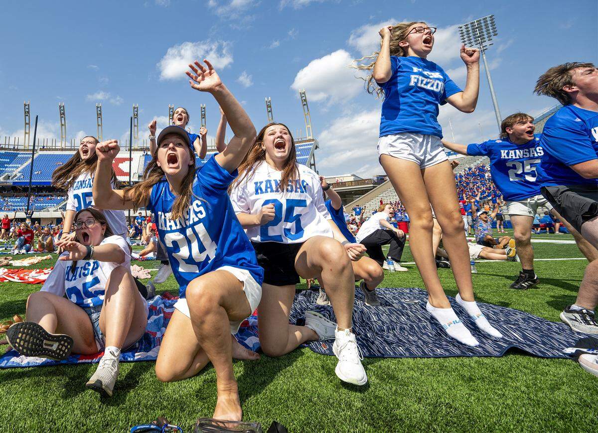 Jayhawk fans packed David Booth Kansas Memorial Stadium in Lawrence on Saturday, Sept. 6, 2025, to cheer on their team in the highly anticipated Border War showdown. The matchup against the Missouri Tigers in Columbia, Missouri, marked the first time the two rivals had faced off in 14 years.