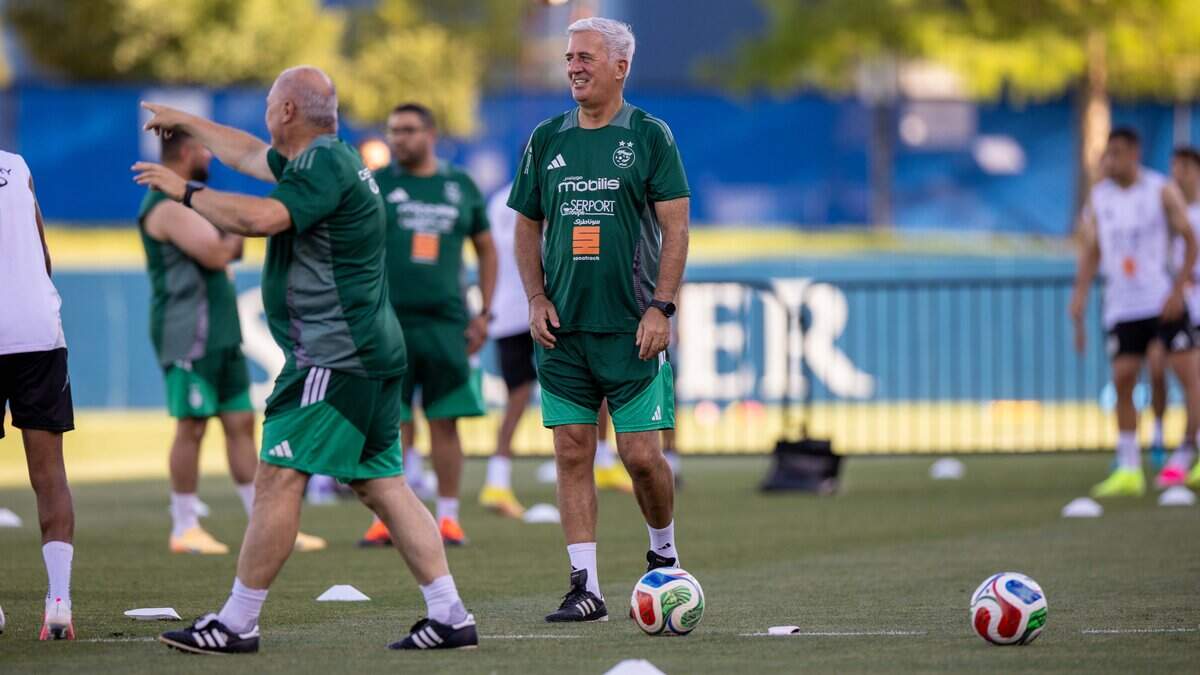 Head Coach Vladimer Petkovic smiles as they watch their players practice at Algeria's open practice ahead of the World Cup at Rock Chalk Park on Thursday, June 11, 2026.