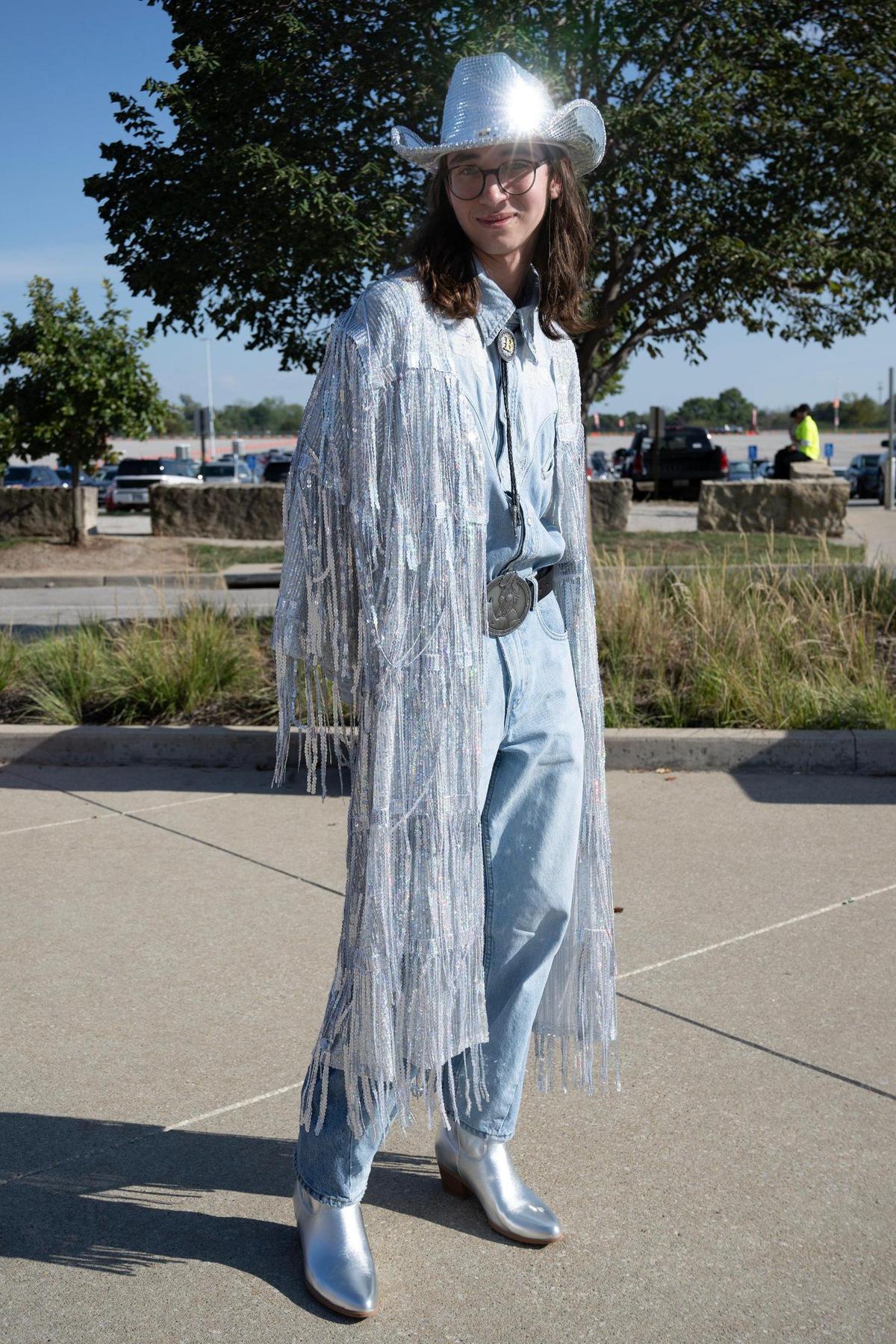 Kyle Douce from Cleveland, Ohio, posed while waiting to get into the parking lot of GEHA Field at Arrowhead Stadium for Beyoncé’s concert on Sunday, Oct. 1, 2023.