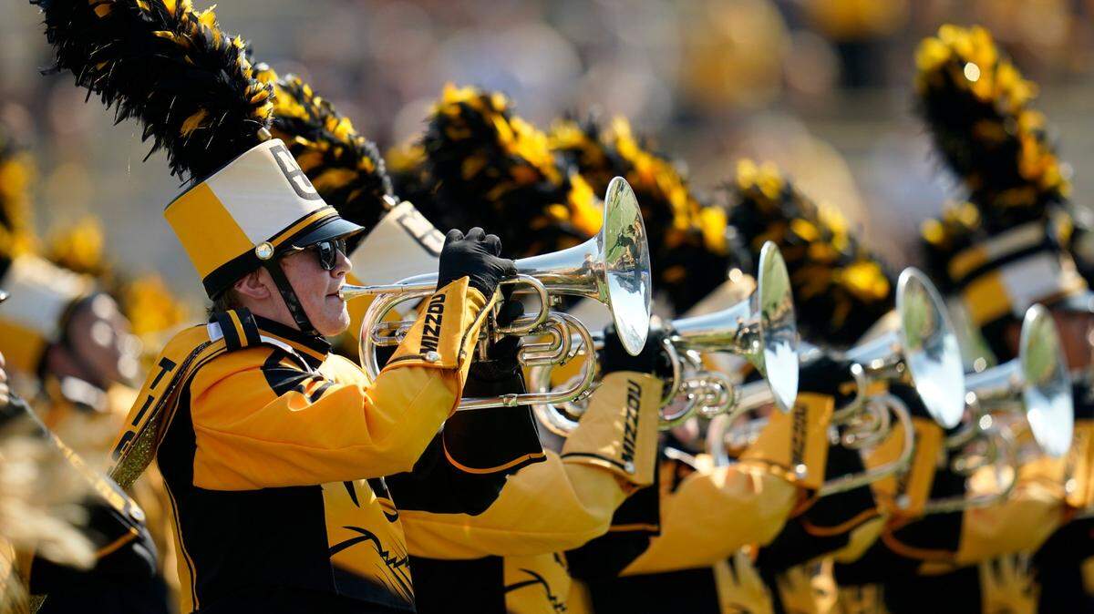 Members of the Marching Mizzou band perform before the start of Saturday’s game against Abilene Christian in Columbia.