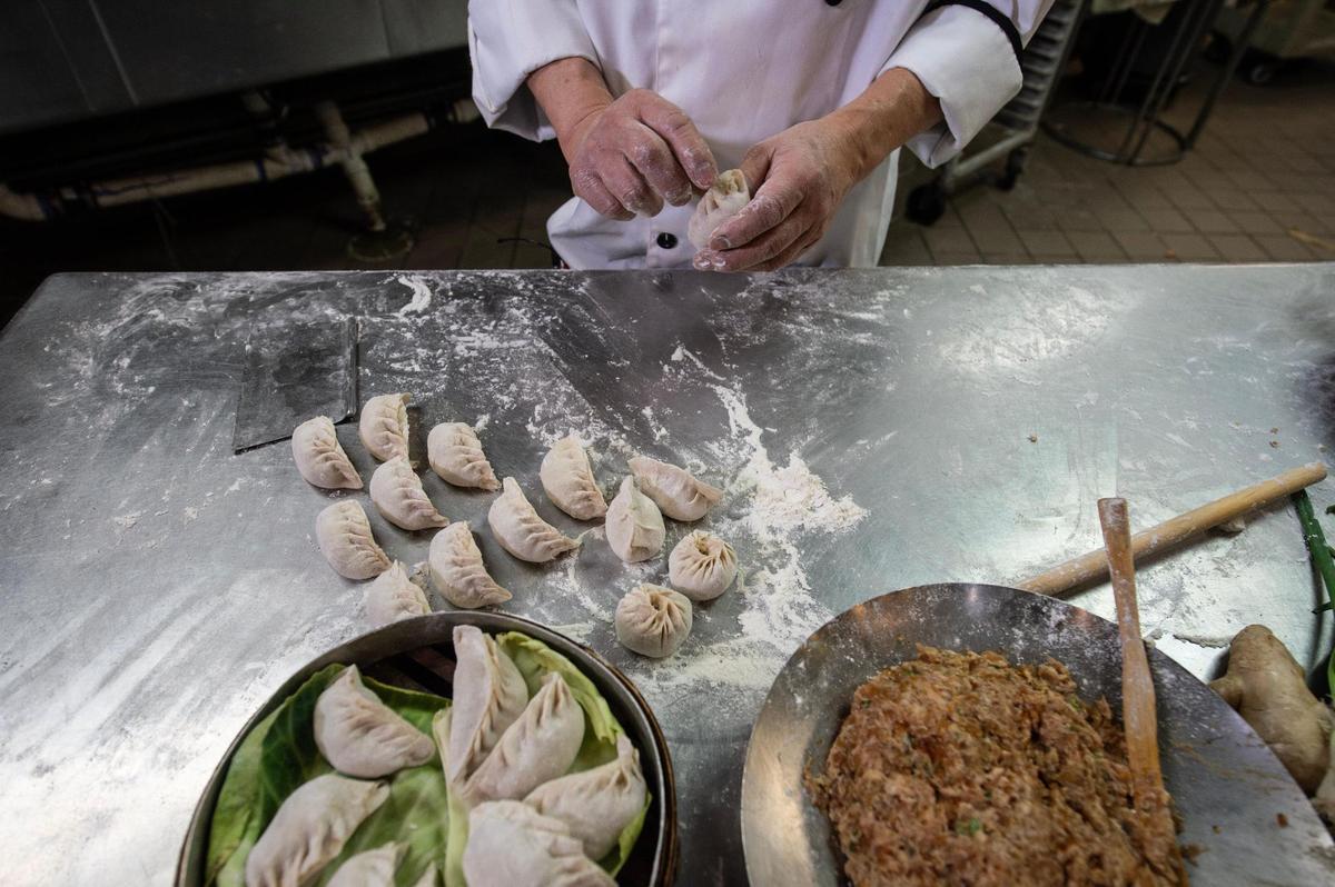 The dough for the pork dumplings at Bo Lings is made in-house, then filled, shaped and cooked.