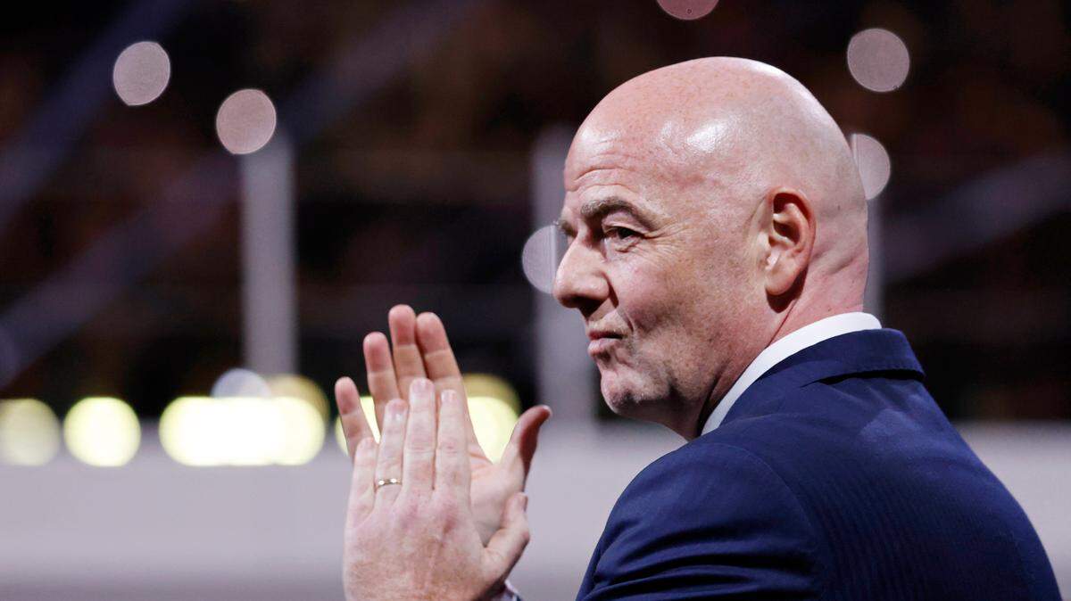 FIFA president Gianni Infantino claps during the awards ceremony after the 2022 World Cup final between Argentina and France at Lusail Stadium.