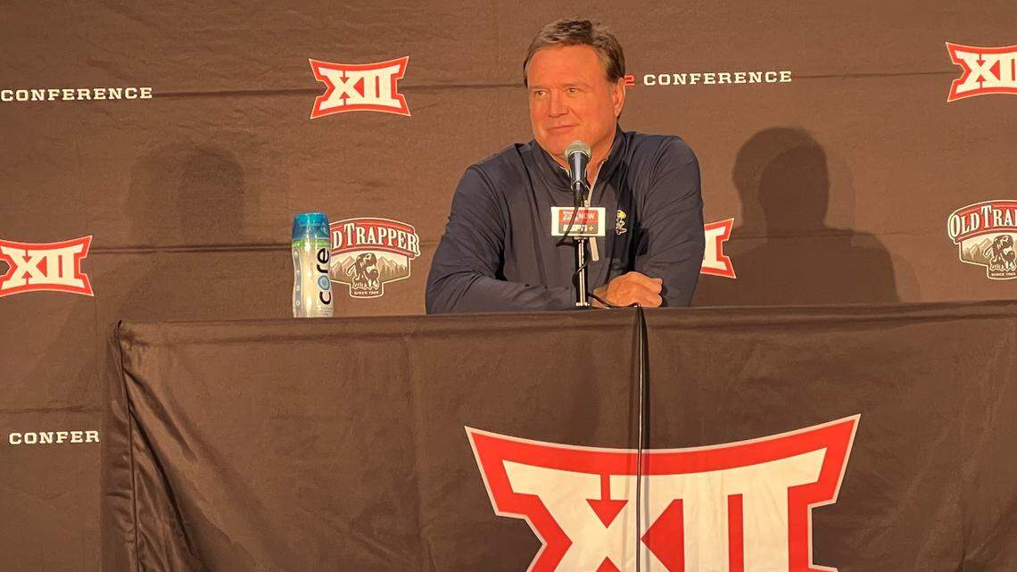 Kansas basketball coach Bill Self speaks to media members at the Big 12 Men’s Basketball Tipoff on Wednesday at T-Mobile Center.