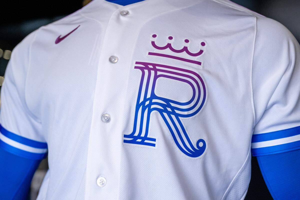 The new Kansas City Royals City Connect uniform is displayed at the Royals Team Store at Kauffman Stadium on Thursday, April 9, 2026, in Kansas City.
