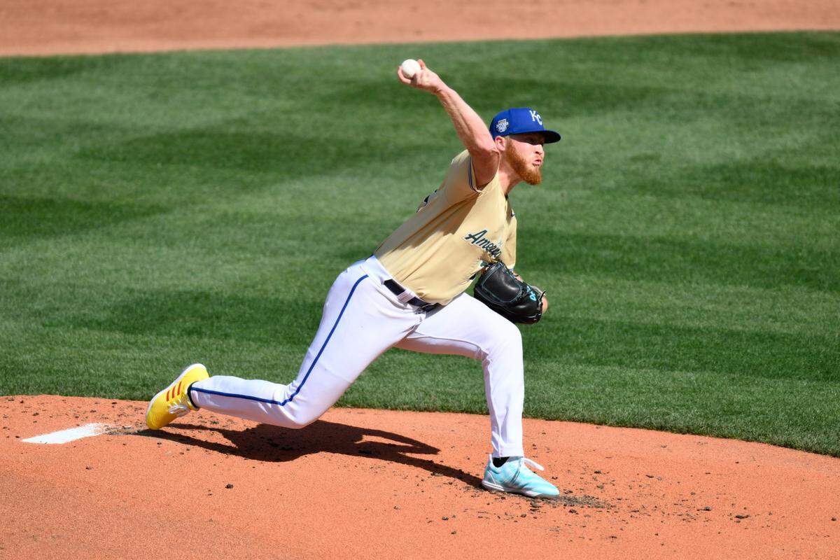 American League Futures pitcher Will Klein (33) of the Kansas City Royals pitches to the National League during the second inning of the All Star-Futures game at T-Mobile Park on July 8, 2023 in Seattle, Washington.