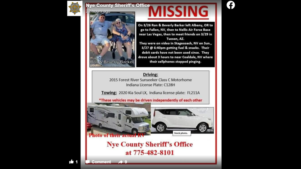 A missing poster for Ron and Beverly Barker.