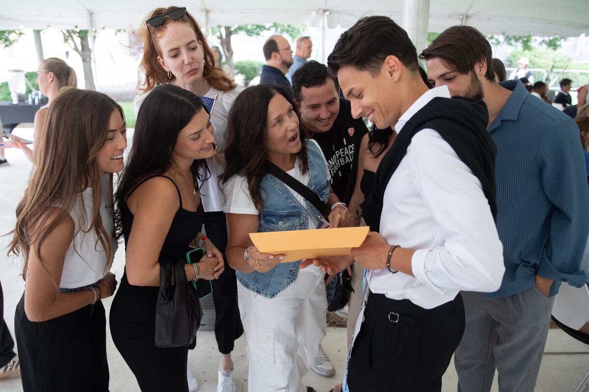 Sporting KC forward Daniel Salloi celebrates with family and friends before his U.S. citizenship and naturalization ceremony, which took place prior to his club’s match against Austin FC on Saturday, June 29, 2024, at Children’s Mercy Park in Kansas City, Kansas.