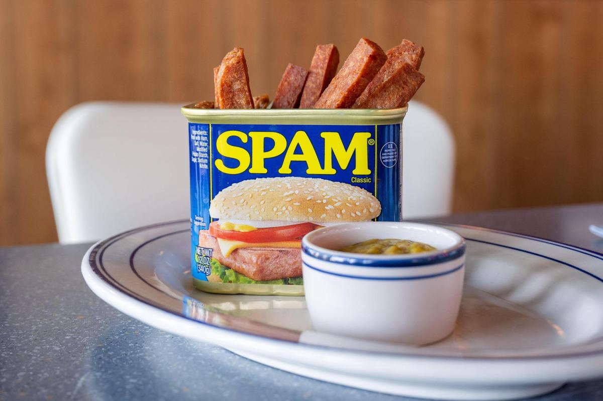 Spam fries are served with banana ketchup.
