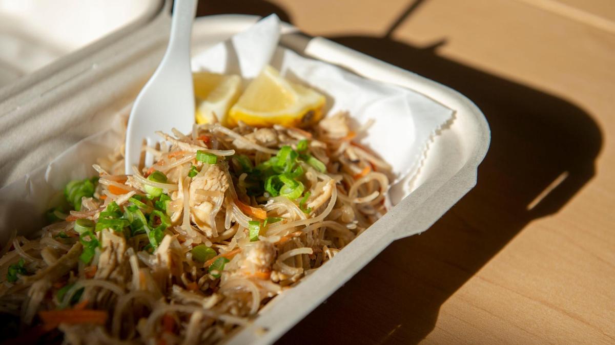One of the entrees at the new Ting’s Filipino Bistro is pancit: shredded chicken with vermicelli noodles, vegetables and special seasoning, topped with crispy pork rinds and lemon wedges.