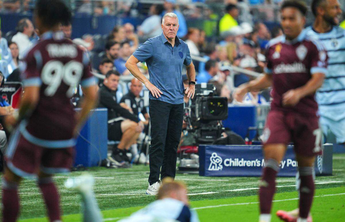 Sporting Kansas City head coach Peter Vermes reacts during the second half against the Colorado Rapids at Children’s Mercy Park on Sept. 18, 2024.