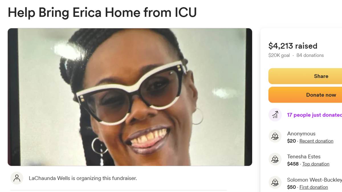 The GoFundMe for Erica Dixon, organized by her sister LaChaunda Wells.
