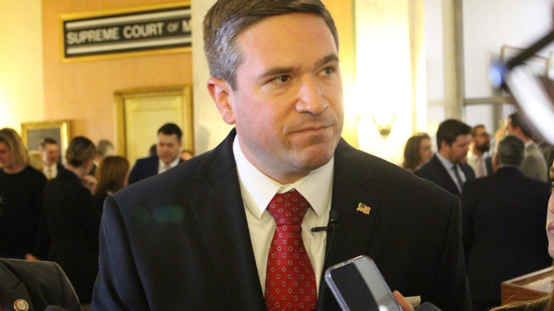 Missouri Attorney General Andrew Bailey speaks to reporters after being sworn into office on Jan. 3, 2023 at the Missouri Supreme Court in Jefferson City.