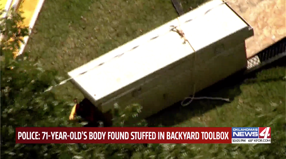 The body of a 71-year-old man was discovered in a toolbox behind a home in Oklahoma City, police say.