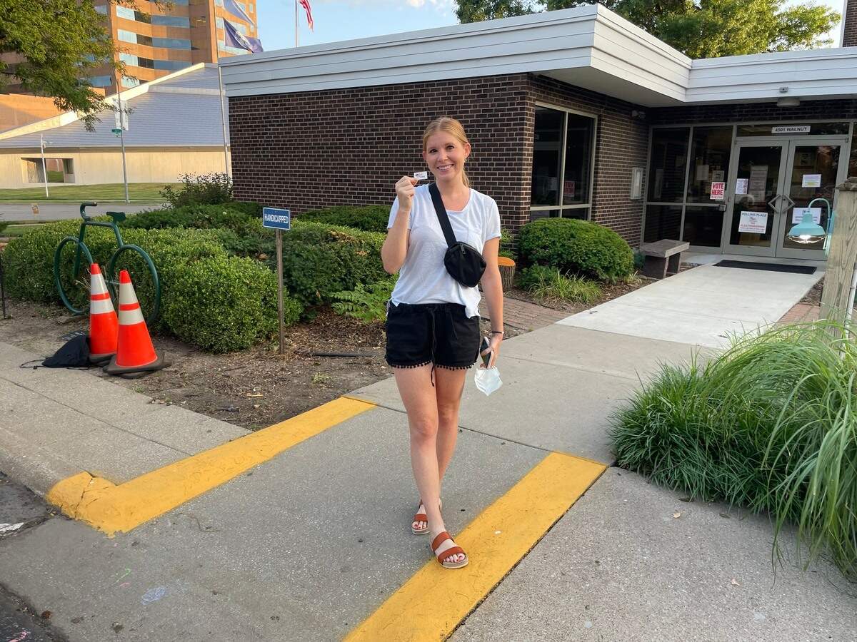 Claire Cason, 27, of Kansas City, voted Tuesday at All Souls Church, 4501 Walnut Street.