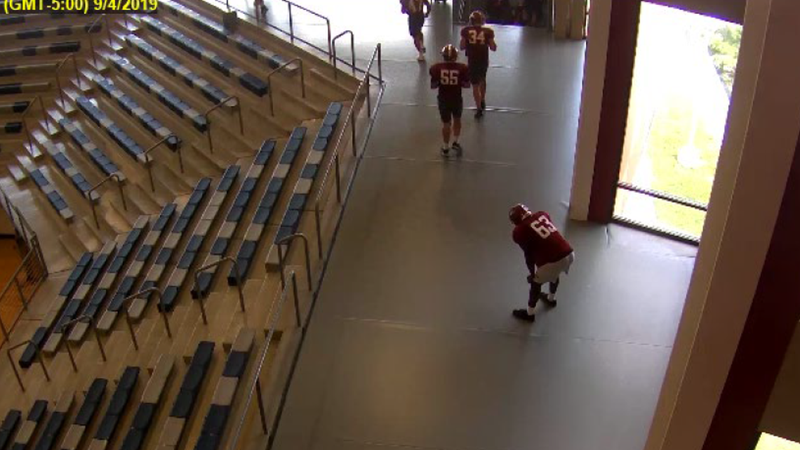 Kadin Roberts-Day, in uniform 63, is seen struggling to breathe at practice before he died that evening, according to a lawsuit filed on behalf of his mom.