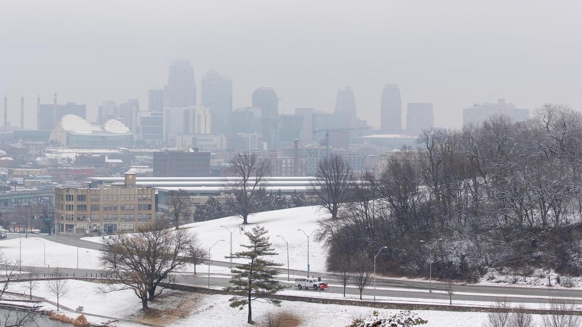 Fresh snow blankets downtown on Wednesday, Jan. 25, 2023, in Kansas City.