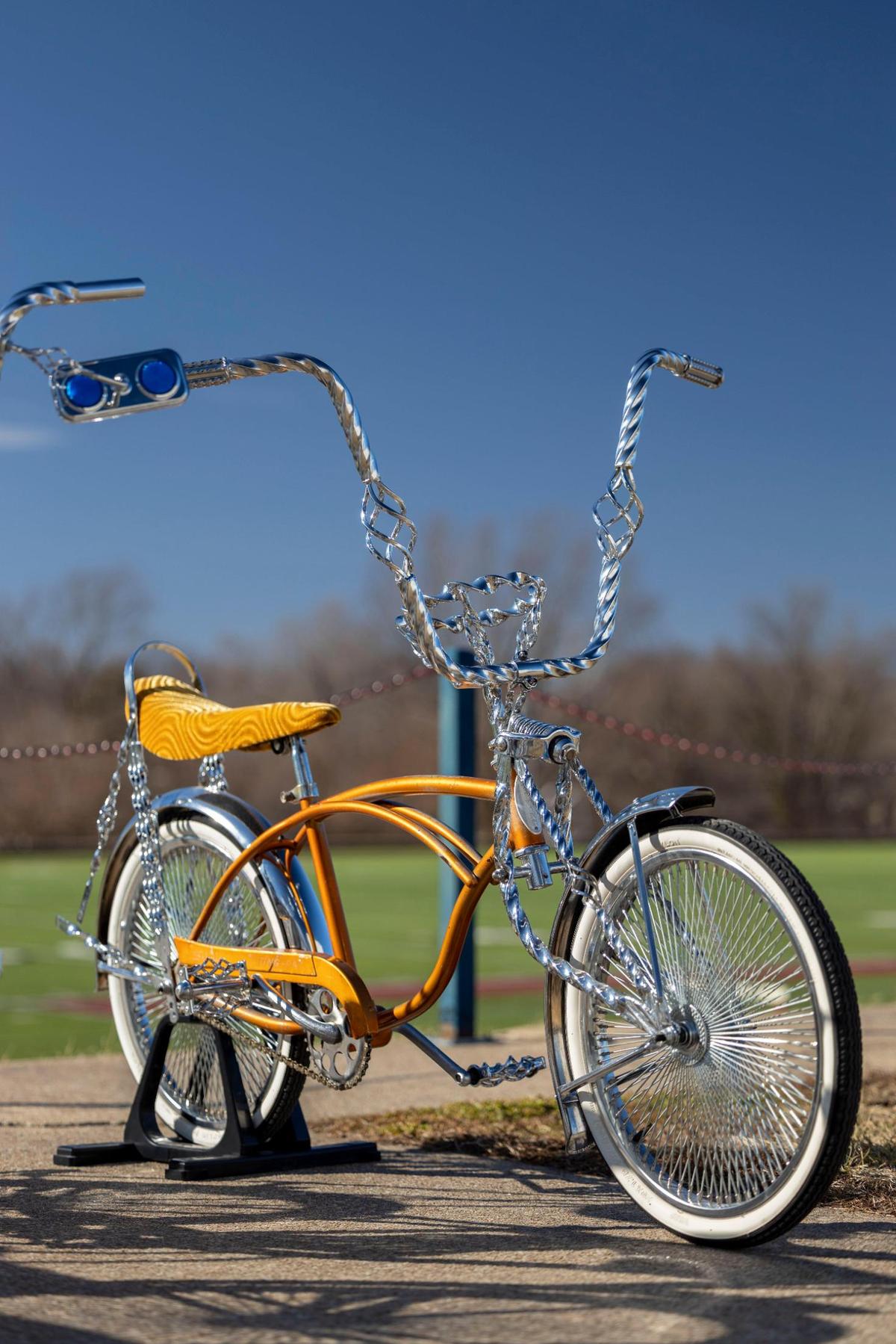 Olathe students have built a variety of custom lowrider bikes, including a 1970s-style candy orange ride, with a plush velvet seat, whitewall tires and chrome mirrors.