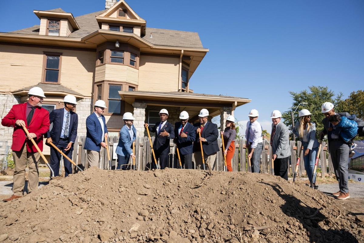 Mayor Quinton Lucas and various community leaders and contributors participate in a groundbreaking ceremony for a new multi-unit affordable housing development in Kansas City, MO on Thursday, Oct. 24, 2024.