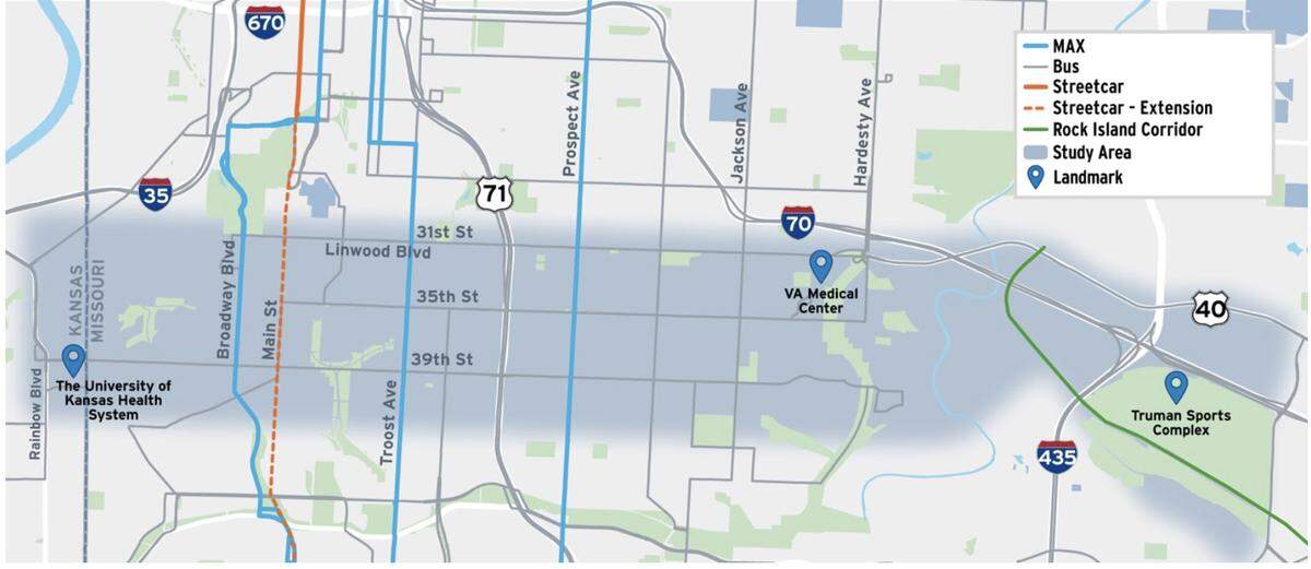 RideKC’s study boundaries for an east to west connection.