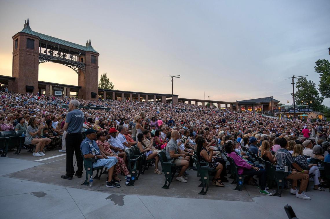 Guests attend the Earth, Wind & Fire concert at Starlight Theatre on Friday, July 18, 2025, in Kansas City.