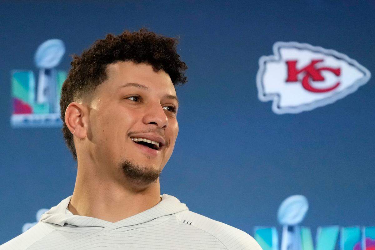 Kansas City Chiefs quarterback Patrick Mahomes answers a question during an NFL football Super Bowl media availability in Scottsdale, Ariz., Wednesday, Feb. 8, 2023. The Chiefs will play against the Philadelphia Eagles in Super Bowl 57 on Sunday.