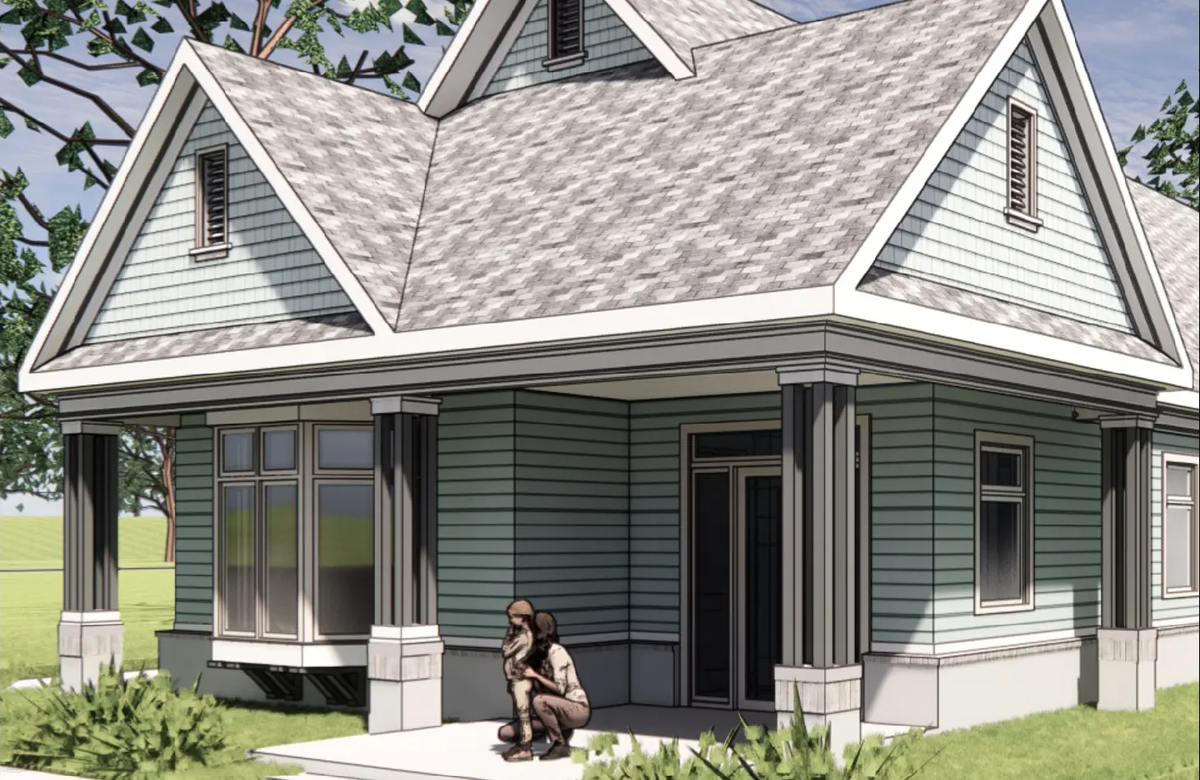 The Barry is a three-bedroom, two-bath 1,591-square foot house with a front bay window.
