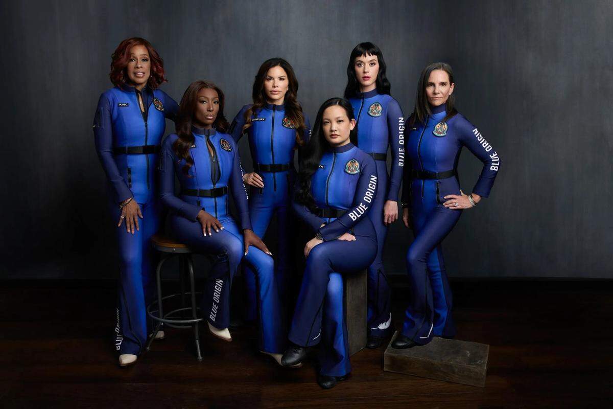 Katy Perry, second from right, spent 10 minutes in space on a Blue Origin rocket in April. A month later, Perry will perform in Kansas City.