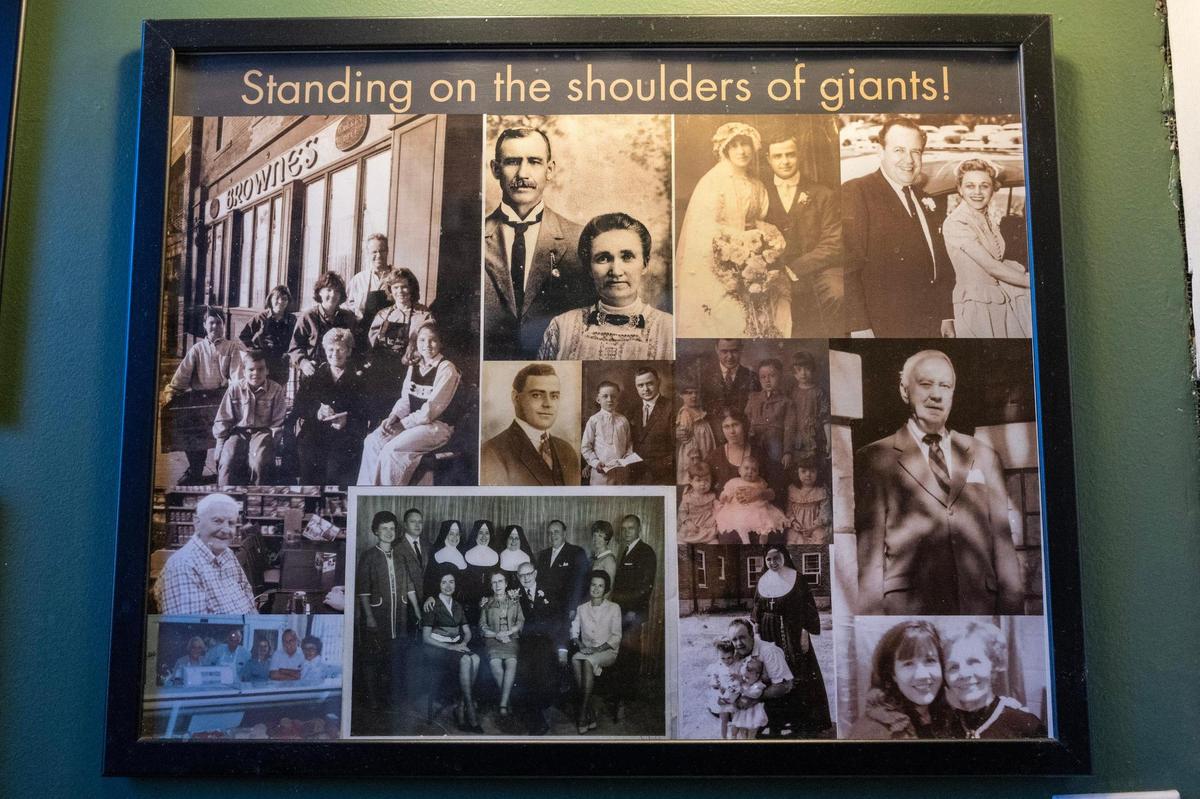 A photo collage of the Flavin-Browne family over the last 138 years is displayed in a frame at Browne’s.