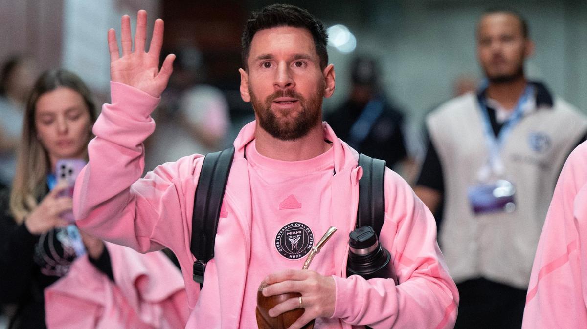Inter Miami forward Lionel Messi walks to the locker room for a match with Sporting Kansas City at GEHA Field at Arrowhead Stadium on Saturday.