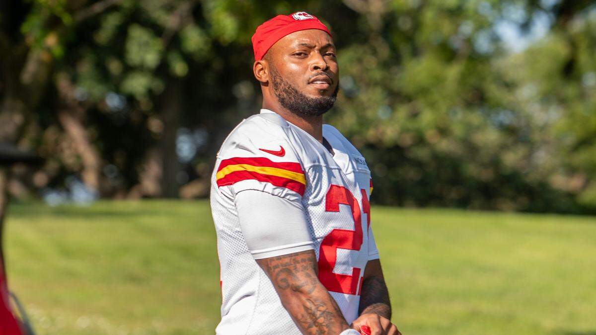 New Kansas City Chiefs safety Mike Edwards walks down the grassy hill to the practice field ahead of Thursday’s training camp session at Missouri Western in St. Joseph.