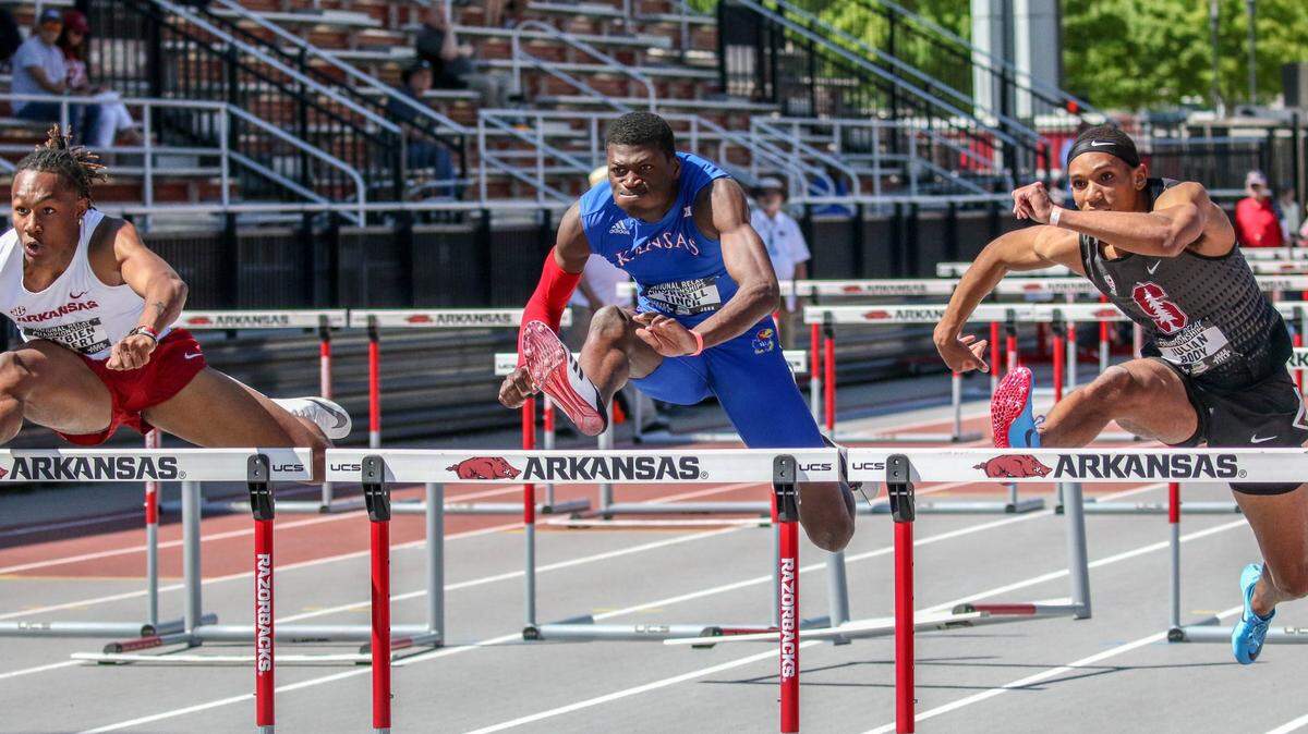 During a meet in April 2019, Cordell Tinch takes second in the 110-meter hurdles with a time of 13.89 seconds, which was a top-10 all-time KU performance.