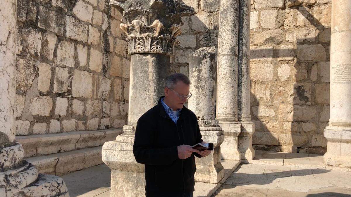 The Rev. Adam Hamilton, pastor at The United Methodist Church of the Resurrection in Leawood, has led dozens of pilgrimages to the Holy Land. His latest trip was diverted because of the war between Israel and Hamas. In an undated photo, he teaches in Jerusalem.