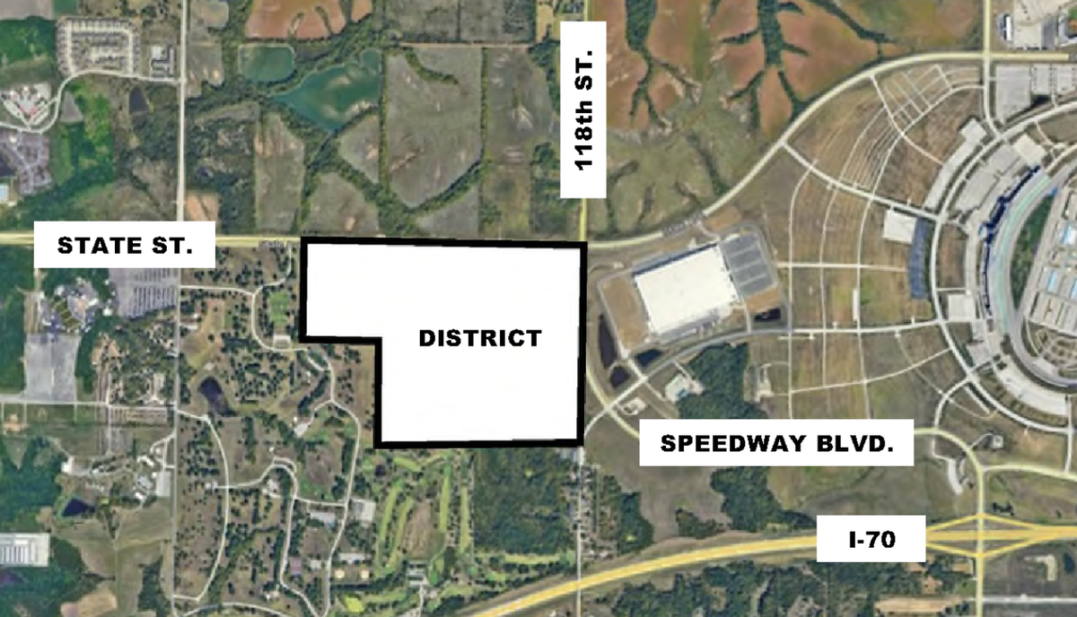 A map shows the area of a special taxing district in northeastern Bonner Springs where a proposed major commercial development, anchored by a Mattel toy-company themed amusement park, is to be built by 2026.