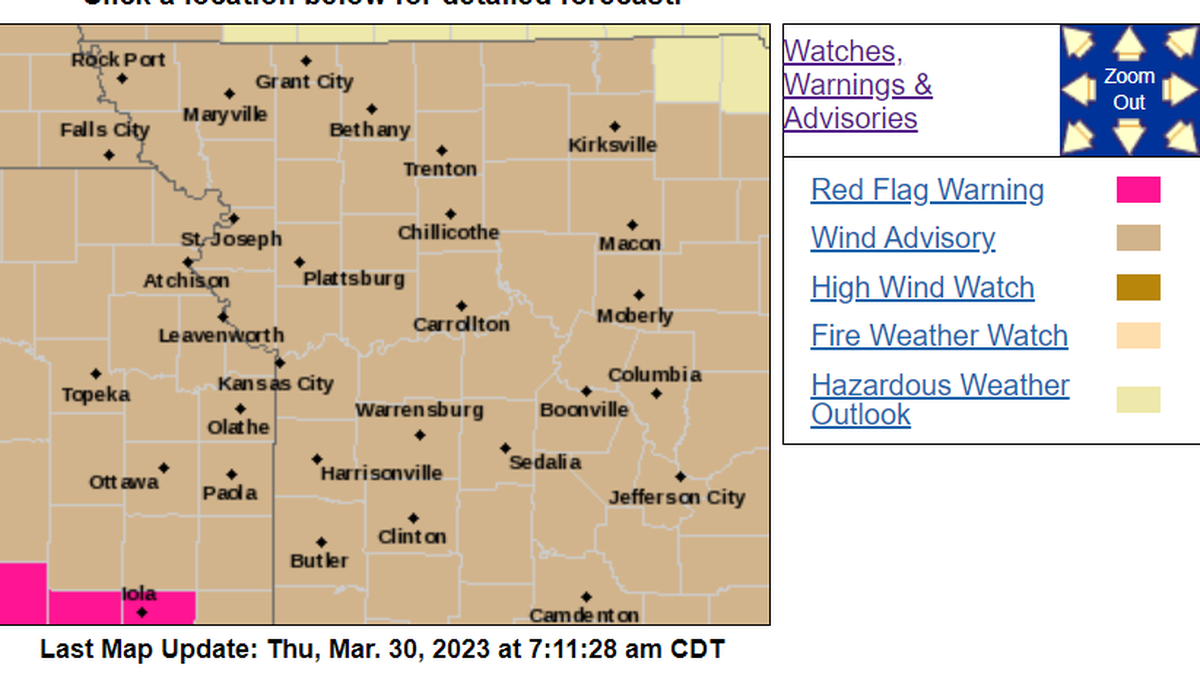 A wind advisory will go into effect beginning Thursday afternoon through Friday night as strong winds and possible thunderstorms roll into the greater Kansas City area.